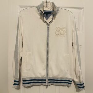 Vintage Y2K Tommy Hilfiger Cream Ribbed Zip Front SweaterJacket Size: Small